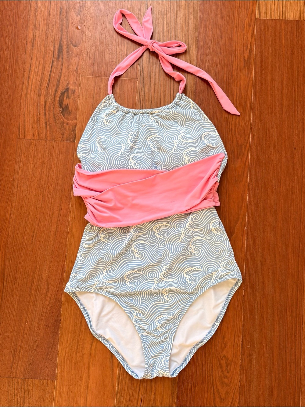 The Beaufort Bonnet Company Pink and Light Blue Halter One-Piece Swimsuit